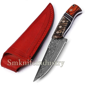 Couteau de chasse et à dépecer en acier Damas fait main sur mesure de 9,5 pouces, lame fixe, manche en bois, OEM par Sm Knives (smk1995) - Product Image 6
