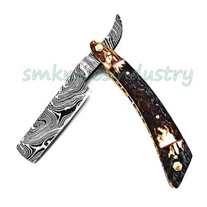 Custom Hand Made Damascus Straight <b>Razor</b> with STAG HORN Handle (Smk1709) - Product Image 4