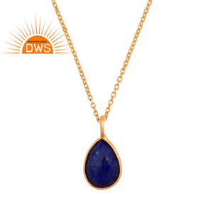 925 Argent Lapis Lazuli Gemstone Plaqué Or Pendentif Collier Bijoux Pour Femmes Cadeau Pour Elle - Product Image 1