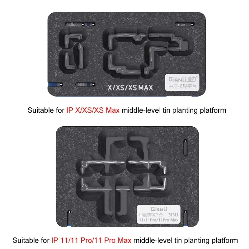 Qianli 3 in1 BGA Reballing Stencil Planting Tin Platform for iPhone X XS 11 11 Pro Max Motherboard Middle Layer Fixture Repair