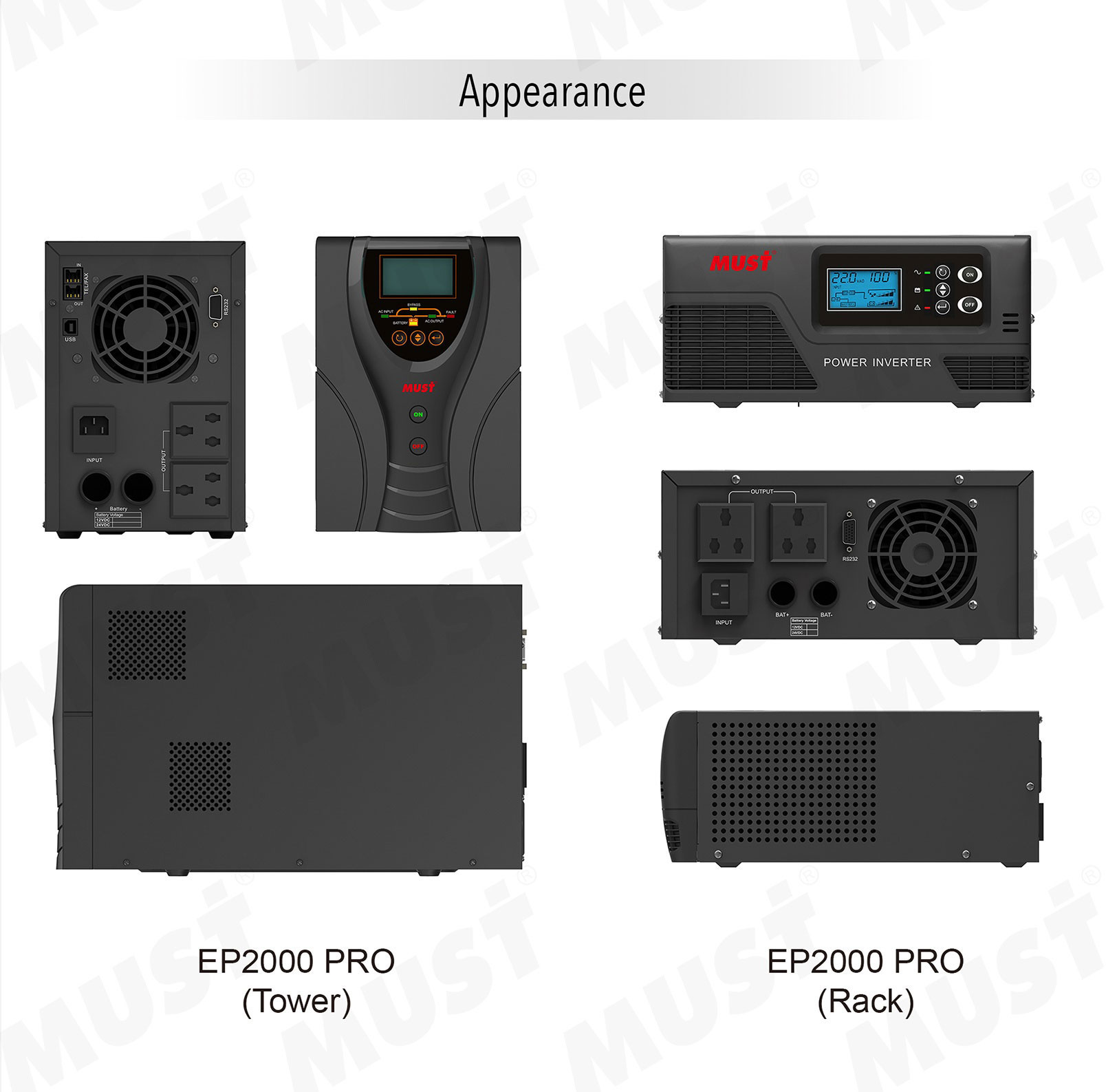 MUST EP 2000 PRO Series 300W 600W 800W 1KW 2.1KW power inverter cost effective inverter userfriendly installnation and setting
