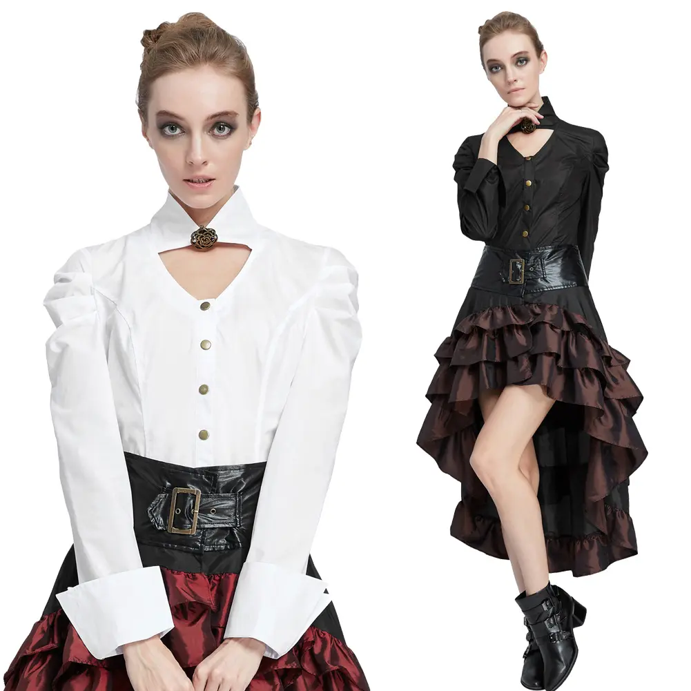 Blusa De Mujer OEM Steampunk Stand Collar Gothic Shirt Woman's Long Sleeve Blouses&shirts