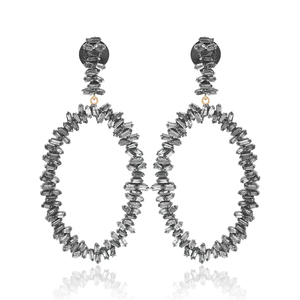 Prong Set Natural Baguette <b>Diamond</b> 14k Gold, Oxidized 925 Silver Oval Shaped Drop <b>Dangle</b> <b>Earrings</b> Jewelry Wholesale - Product Image 1