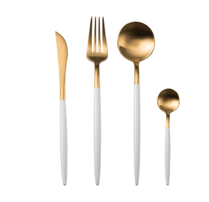 Ensemble de couverts élégant en acier inoxydable mat or royal avec nouveau design ensemble de couverts en métal à poignée blanche - Product Image 1