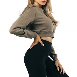 Sweat à capuche de haute qualité pour femmes avec décoration en dentelle Logo personnalisé courte longueur-Top court populaire en gros - Product Image 3