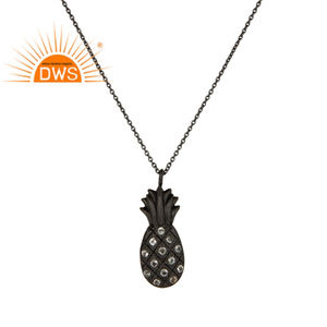 Collar de Cadena Larga con Colgante de Plata de Ley 925 Oxidada Negra en Forma de Piña, Joyería Clásica de Colección - Product Image 1