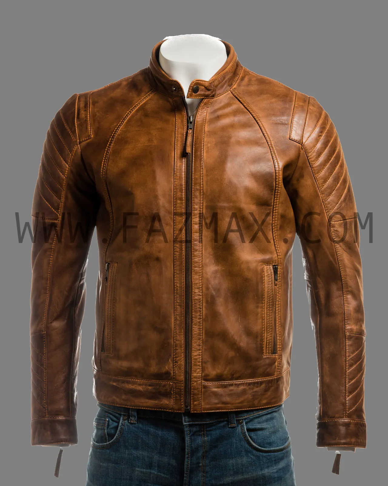 Mens Timber Diamond Shoulder Biker Style Leather Jacket waxed