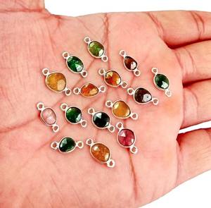 Conectores de bisel de gemas para pulsera, Plata de ley, Multi turmalina, forma libre, 8-12mm - Product Image 3