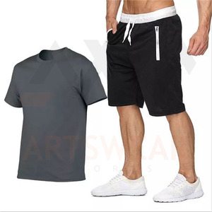 Vente en gros des meilleures ventes de t-shirt et short d'été pour hommes Gym Fitness 100% coton Logo personnalisé solide écologique deux pièces 2022 - Product Image 4