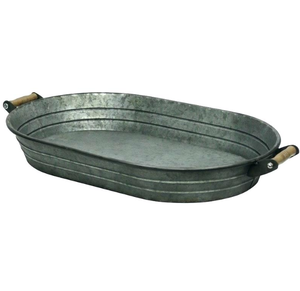 ถาดเสิร์ฟอาหารโลหะชุบสังกะสีพร้อมที่จับไม้งานตามสั่งสไตล์โมเดิร์น - Product Image 1