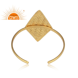 Rhombus <b>Boho</b> Design Black Onyx Gemstone Bangle Cuff Gold Plated 925 Sterling Silver Sleek Bangle For Wedding Jewelry Wholesale - Product Image 3