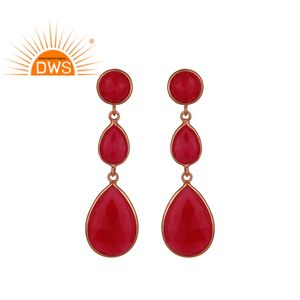 Rose Calcédoine Pierres Précieuses Balancent Boucles D'oreilles Bijoux Grossiste 925 Argent Or Rose Plaqué Argent Boucles D'oreilles Fabricant Inde - Product Image 1