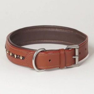 Collar de perro hecho a mano de cuero de lujo con acabado tostado, costura duradera completa con hebilla de rodillo de latón y anillo en D, diamantes de imitación personalizados - Product Image 4