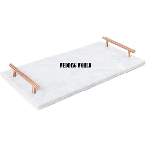 Bandeja de servicio de mármol de diseño personalizado, plato hecho a mano con acabado blanco, artículos de hotel, mesa, venta al por mayor, nueva bandeja de servicio de mármol - Product Image 6