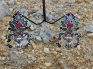 ต่างหู Jhumka ต่างหูหินทำด้วยมือเงินเหมือน - Product Image 3