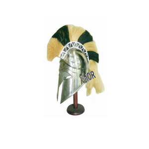 Casco Corintio Armadura Medieval Golden Black Plume Crusader Knight Costume con soporte de madera Custom Metal Steel Print - Product Image 6