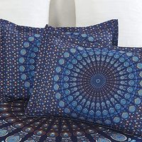 Reine taille bleu Mandala housse de couette ensemble ethnique indien Style bohème drap de lit plat 2 oreillers assortis pour décor de literie pour enfants