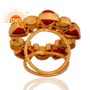 Hecho a mano amarillo piedra lunar rojo Coral cóctel chapado en oro anillo de moda joyería para mujer regalo para su colección clásica - Product Image 4
