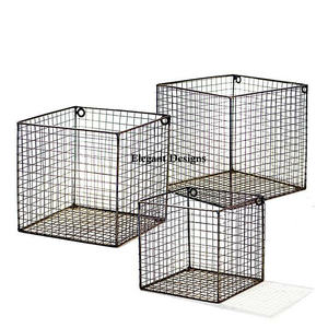 Handmade <b>Wire</b> <b>Basket</b> Square Shape Metal Wall <b>Basket</b> Black Power Coated Vintage Iron <b>Hanging</b> <b>Basket</b> Set Best Storage Wholesale - Product Image 1