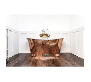 Pure Copper bath tub With shiny Gold Finishing fashionable Trending Design Hot Selling Shower Curtain Hot tub Washstand Bathing