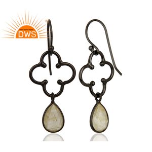 Natural Golden Rutile Gemstone <b>Earrings</b> Jewelry Black Rhodium Plated Sterling <b>Silver</b> <b>Dangle</b> <b>Earrings</b> Wholesale - Product Image 3