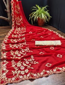 Más hermoso rayón bordado pesado red Sari blusa pieza mujeres indias desgaste fiesta boda precio bajo al por mayor - Product Image 4