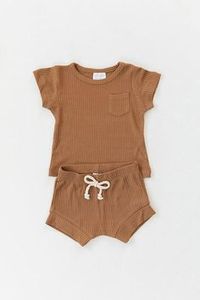 Conjunto de pijama de punto acanalado de algodón orgánico 100% para bebés, niños y niñas, camiseta de manga corta de verano, pantalones cortos, ropa infantil sostenible - Product Image 4