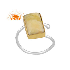 Fine Sterling <b>Silver</b> Natural Yellow <b>Opal</b> Gemstone Stackable <b>Ring</b> For Women Jewelry Manufacturer - Product Image 1