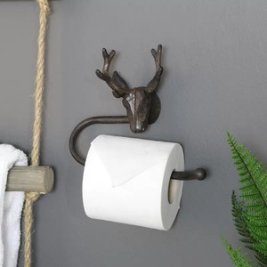Porte-rouleau de papier toilette tête de cerf rustique, finition noire, design unique et varié, vente chaude - Product Image 1