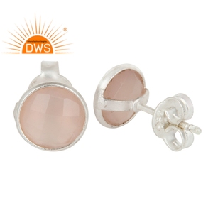 Aretes de Plata 925 con Calcedonia Rosa, Diseño Clásico, Fabricante de Joyería con Piedras Preciosas - Product Image 2