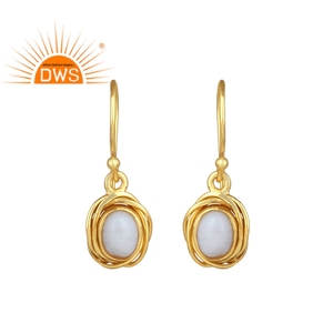 Pendientes colgantes de GEMA de ágata de encaje azul para mujer, aretes de gota de plata de ley chapada en oro de 18k para boda, joyería al por mayor - Product Image 1