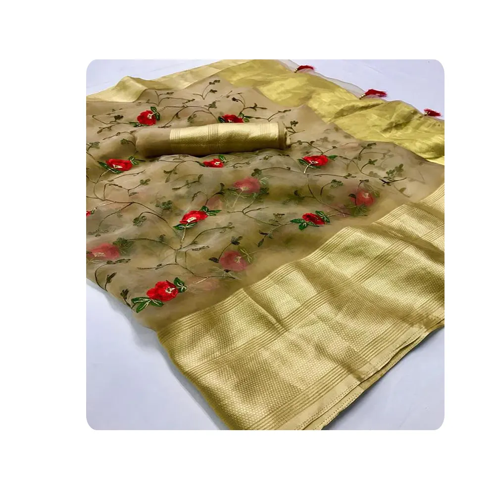 Latest Hot Design Women Cotton Fabric Embroidery Work Saree Pure Cotton Saree At Best Price