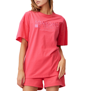 Camiseta personalizada Premium Season 2.O con bordado de manga corta color rosa para niñas, tela de algodón puro, camiseta informal de marca. - Product Image 1