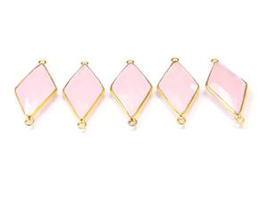 Calcédoine rose pierre précieuse naturelle lunette en argent Sterling à facettes Double caution plaqué or pour connecteur de fabrication de bijoux Boho - Product Image 3