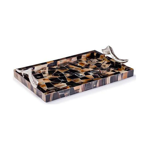 Luxury Horn Inlay Decorative Serving Tray with Metal Handles Rectangle <b>Vanity</b> Organizer for Coffee <b>Table</b> Home Hotel Restaurant - Product Image 1