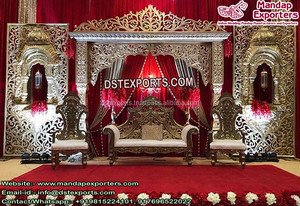 มุสลิมจัดงานแต่งงานNoorเวทีตกแต่งมุสลิมWalimaกลับกรอบเวทีชุดทองประกายงานแต่งงานเวทีตกแต่ง - Product Image 2