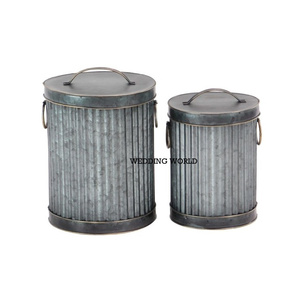 Garbage Metal Trash Bin Set Of 2 High Quality Custom Design Round Shape Galvanized Custom Size Metal Waste Bin For Cleaning