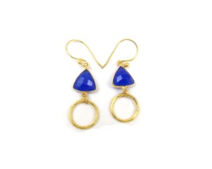 Blue Chalcedony Natural Multi Gemstone Brass Sterling Silver Handmade Trendy Trillion Shape Hoop Birthstone Boho <b>Earring</b> 18K - Product Image 5