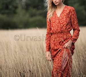 Verano de 2020 de Mujeres de moda elegante vestido Maxi de manga larga estampado de Maxi Vestido de playa - Product Image 4