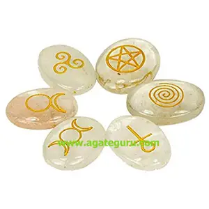 Conjunto de 5 elementos ovalados de cristal, grabado de símbolo de fuego, agua, tierra, Reiki, cristal curativo