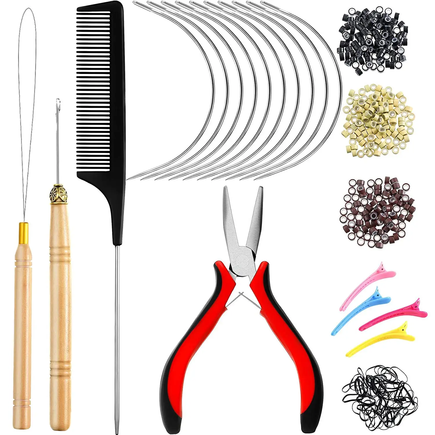 Hair Extension Pliers set Micro Ring Beads 2 Hook Needle Pulling Loop with Comb Made in Pakistan
