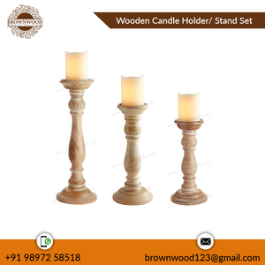 Lot de 3 bougeoirs en bois de manguier naturel décoratifs faits à la main en bois sculpté à la main Support de pilier Excellente qualité Fourniture en gros - Product Image 5