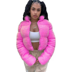 เสื้อโค้ทสั้นผ้าแคชเมียร์ของผู้หญิง,เสื้อบอมเบอร์แจ็คเก็ตผ้าฟลีซสีพื้นให้ความอบอุ่น - Product Image 2