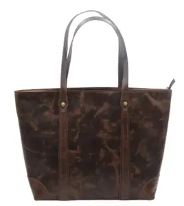 Hakiki deri Vintage kahverengi alışveriş şık ofis ve seyahat kullanımı için bayanlar Tote çanta kızların rahat kullanım