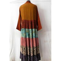 Robe de soirée longue en soie pure pour femmes, tunique longue multicolore faite à la main, Patchwork, vêtement de styliste