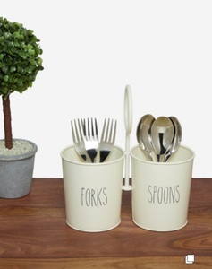 White Powder Coated Galvanized Metal Utensil Crock - Product Image 1