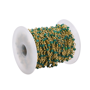 Green Onyx Faceted Rondelle Rosary Chain 3–4mm Brass 18K Gold Plated <b>Wire</b> Wrapped Chain Sold by Foot for Jewelry Making - Product Image 3