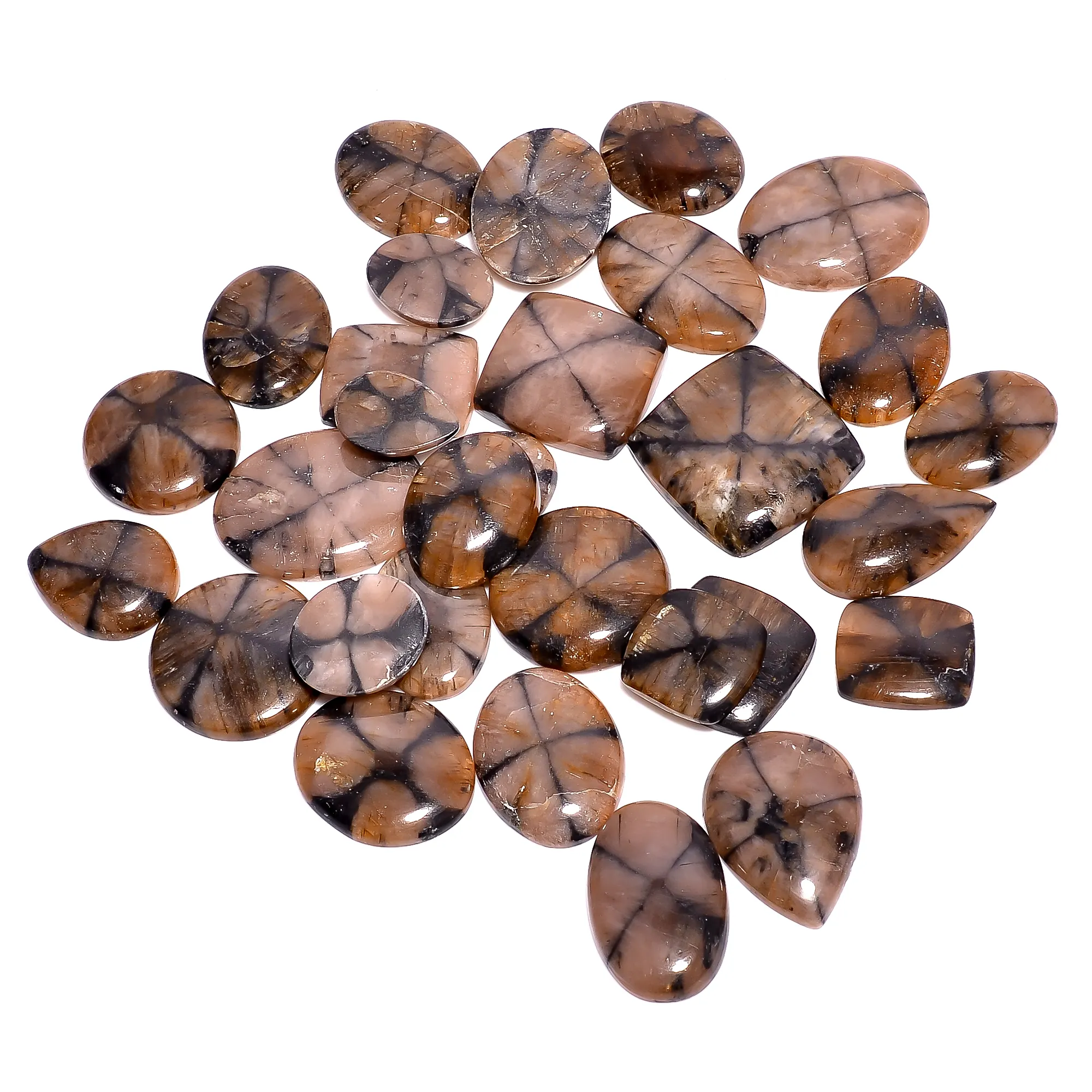 Batu permata longgar Chiastolite alami cabochon banyak grosir untuk liontin atau kawat bungkus perhiasan membuat batu permata alami Chiastolite