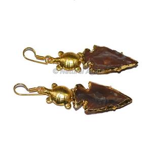 Puntas de flecha galvanizadas de cuarzo rosa, pendientes de mariposa dorada - Product Image 3