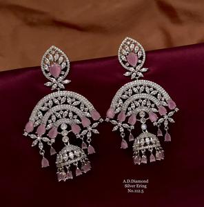 Half <b>Moon</b> Shape With JUmkha Silver and Rose Gold Plated Long <b>Earring</b> Ad Diamond Collection <b>Earring</b> 2021 - Product Image 3